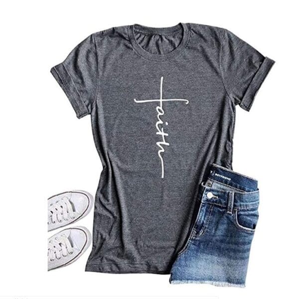 Faith Christian Cross Cotton Popular Goth Art T-shirt - Image 2