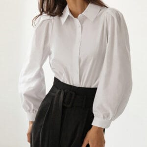 New Style Pure Cotton Shirt Temperament Puff Sleeve Top Pure Cotton White Shirt Professional Women's Clothing