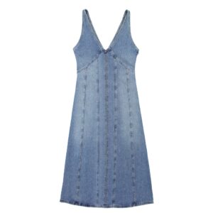 European and American Denim Midi Suspender Dress