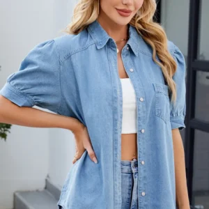 Collared Neck Button Up Denim Shirt