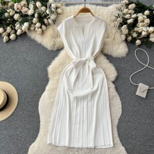 Elegant Knitted Summer Dress for Women with Belt