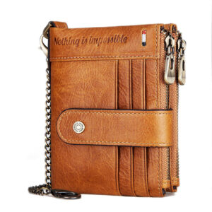Double Zipper Leather Multi Card Slot Men's Wallet