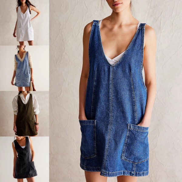 Casual Denim Vintage A-Line Denim Backless Sleeveless Dress