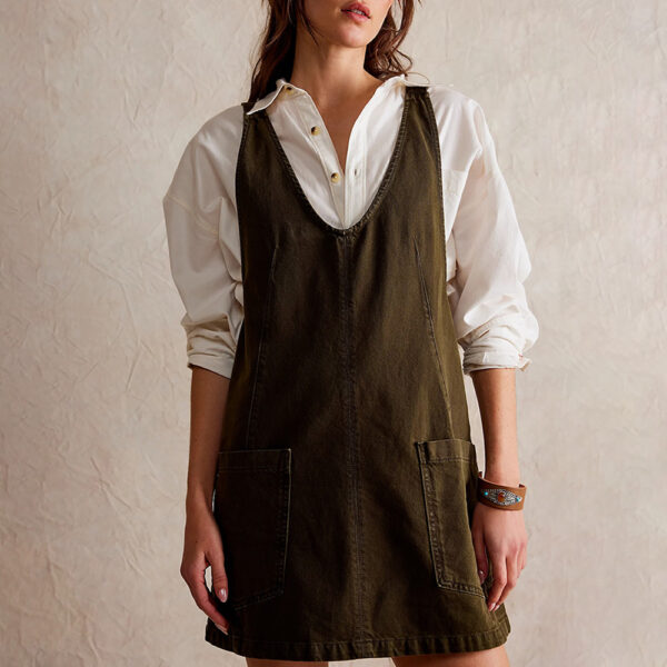 Casual Denim Vintage A-Line Denim Backless Sleeveless Dress - Image 8