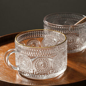 Nordic Vintage Embossed Glass Sunflower Cup