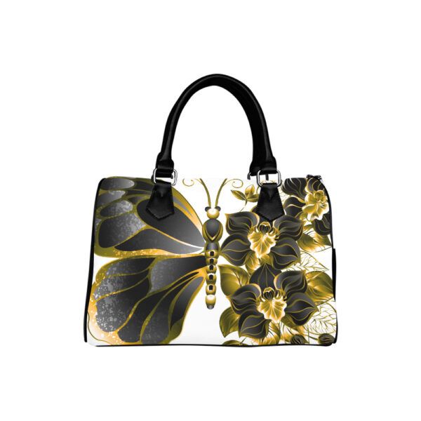 Black and Gold Butterfly Barrel Handbag - Image 3