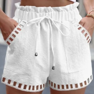 Cotton Linen Women Tight Waist Shorts