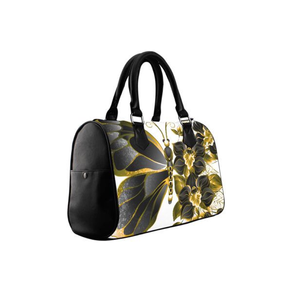 Black and Gold Butterfly Barrel Handbag - Image 4