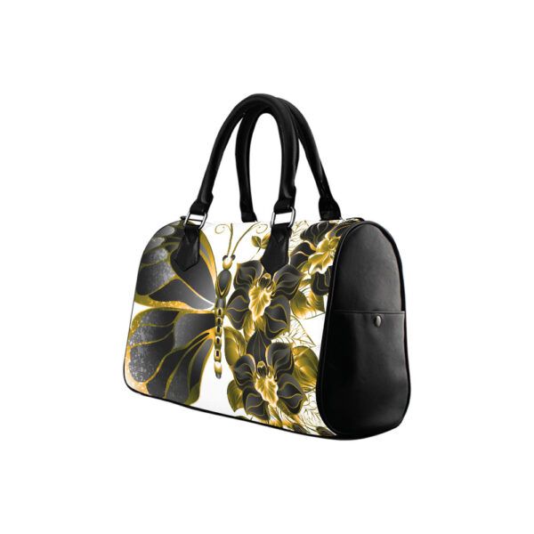 Black and Gold Butterfly Barrel Handbag - Image 2