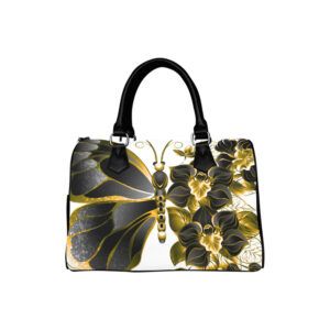 Black and Gold Butterfly Barrel Handbag