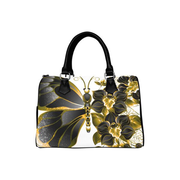 Black and Gold Butterfly Barrel Handbag