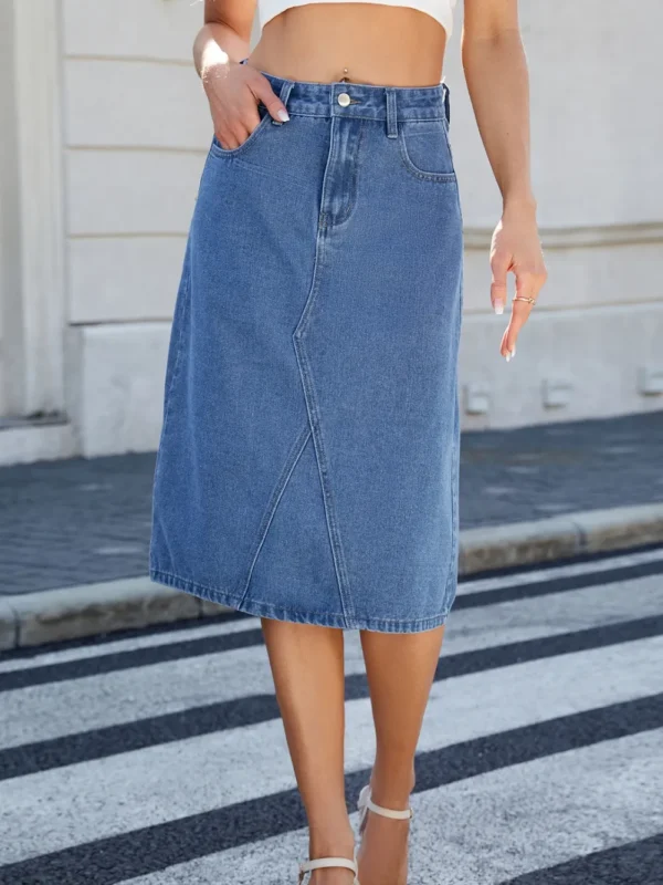 Slit Back Midi-length Denim Skirt - Image 2