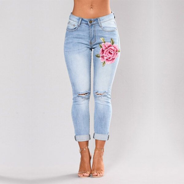 Stretch Embroidered Jeans For Women - Image 4