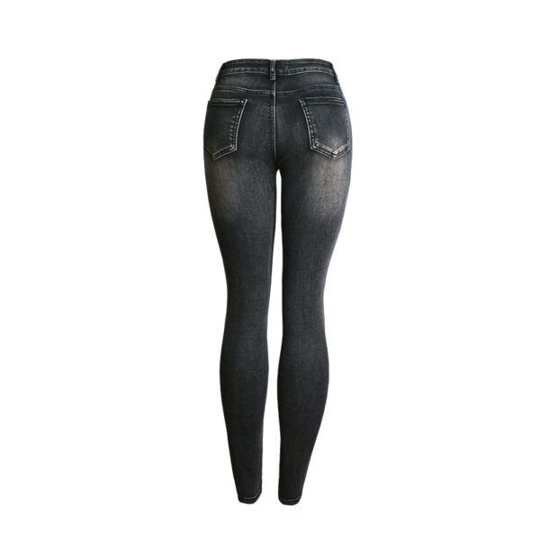 Motorcycle Style Women Ripped Denim Jeans Pants - Image 2
