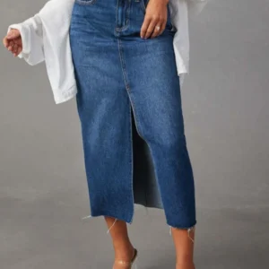 A-line slit slimming denim half length skirt