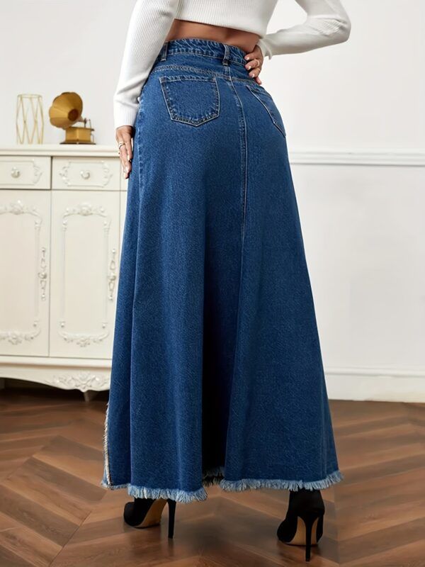 Long Denim Loose Spliced Swing Skirt - Image 6