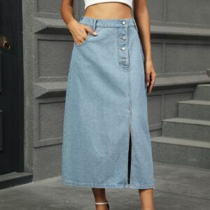 Button Denim Mid-length Skirt for Women
