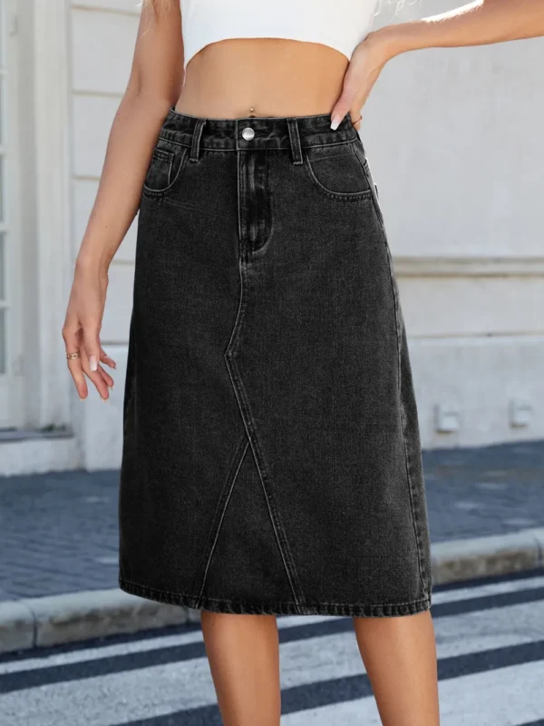 Slit Back Midi-length Denim Skirt - Image 8