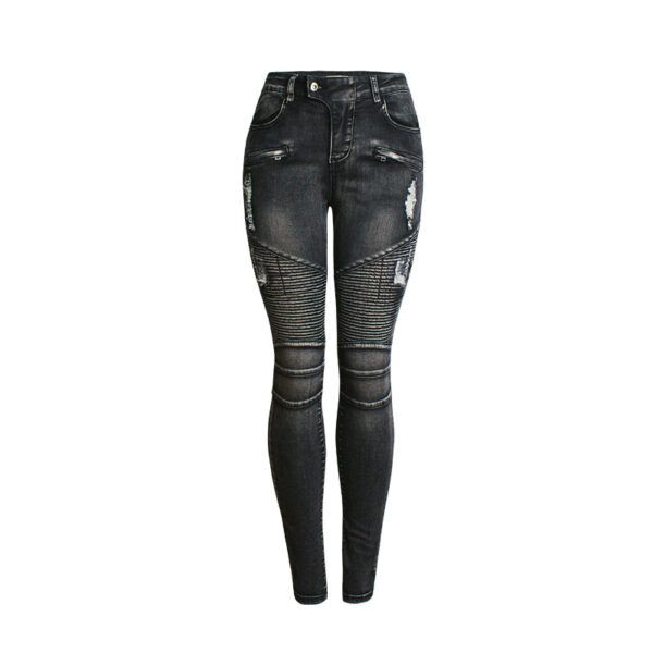 Motorcycle Style Women Ripped Denim Jeans Pants