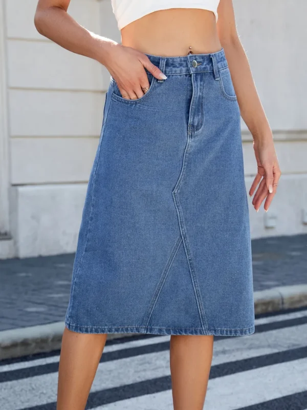 Slit Back Midi-length Denim Skirt