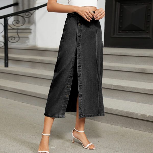 Semi elastic denim casual long skirt - Image 4