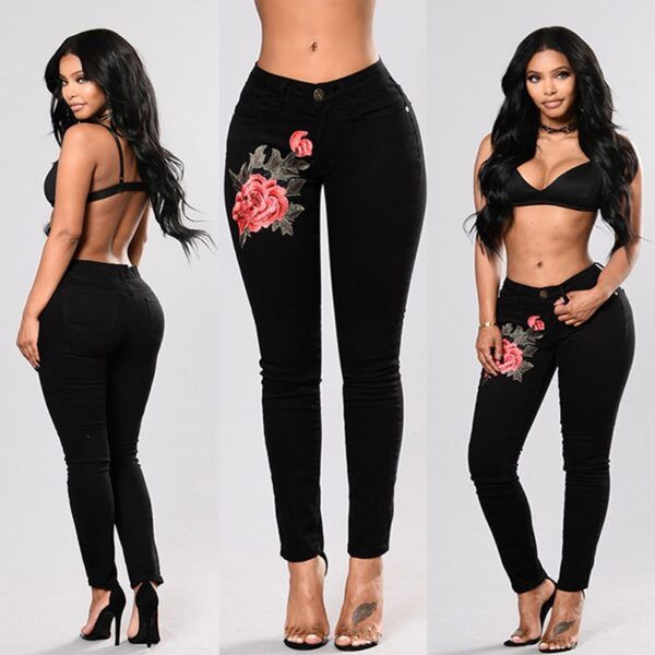Stretch Embroidered Jeans For Women - Image 3