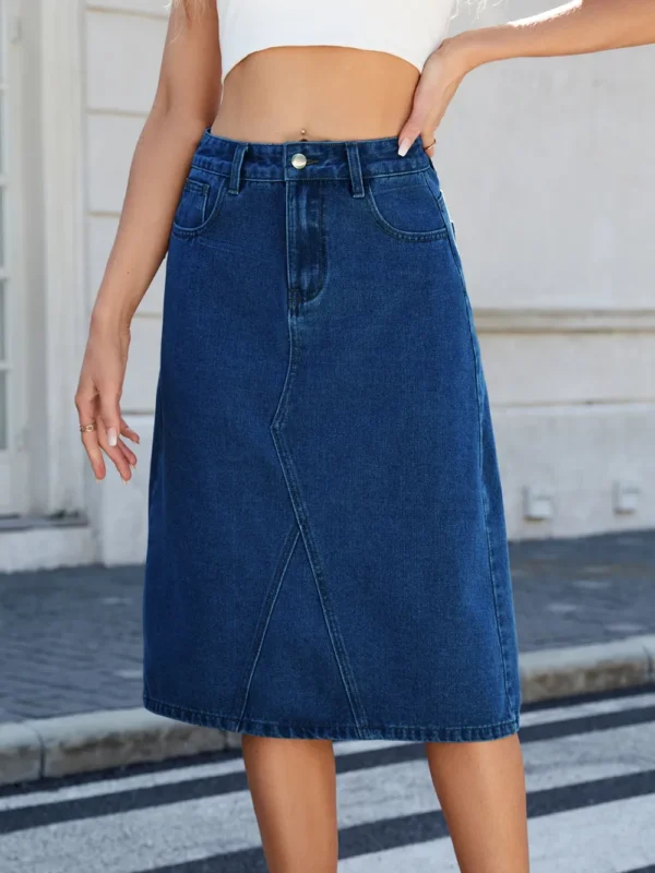 Slit Back Midi-length Denim Skirt - Image 5