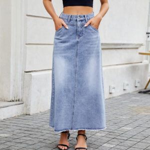 High waist denim fashionable skirt for women