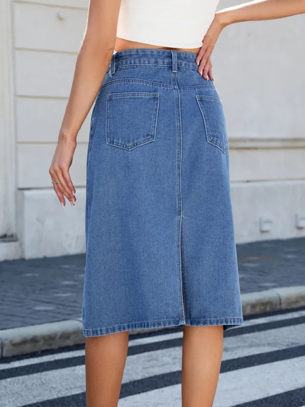 Slit Back Midi-length Denim Skirt - Image 3