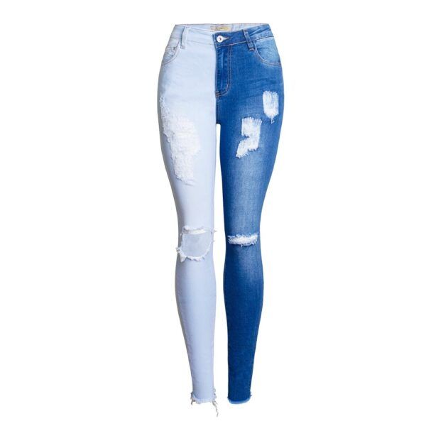 Double Color Patchwork Ripped Jeans - Image 5