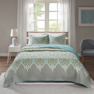 3 Piece Mona Full Queen Quilt set with Coverlet